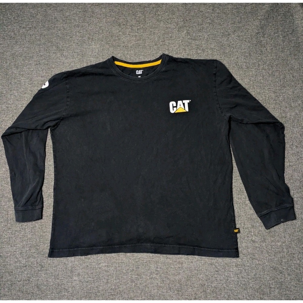CAT Caterpillar Long Sleeve Shirt Mens XL Black Crew‎ Neck Work Tee